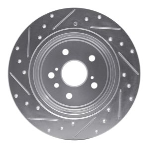 Toyota Highlander Brake Rotor (1) - Rear Right - R1 Concepts - Drilled & Slotted - Silver - `08-`13